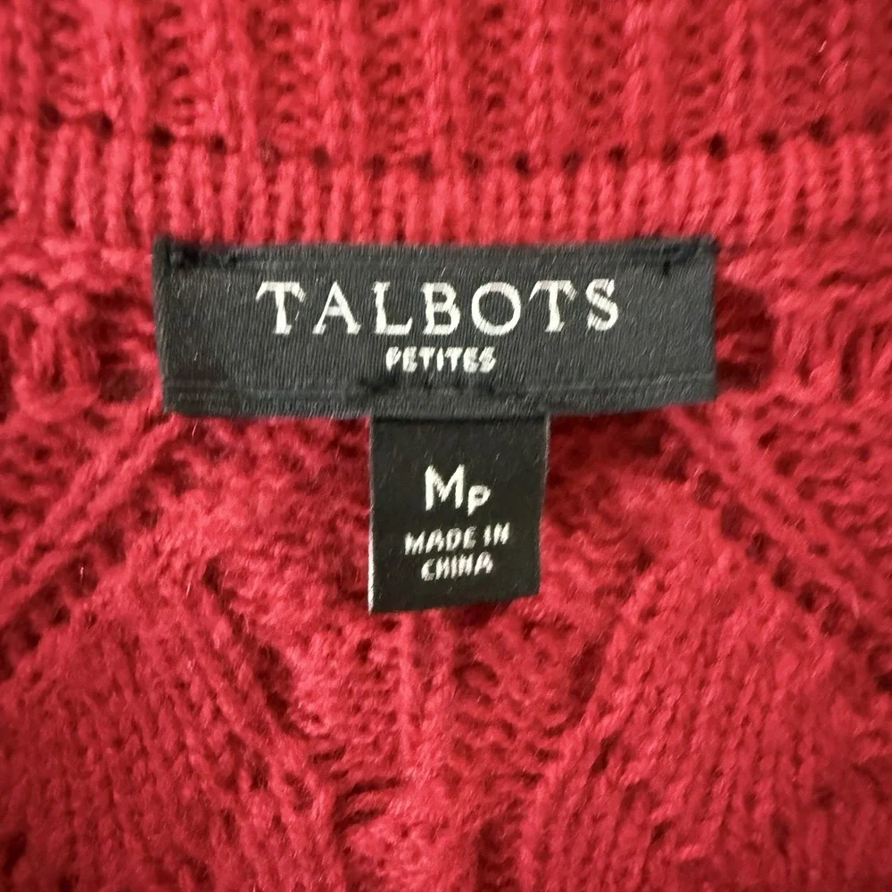 Talbots Cardigan Sweater Womens Petite Size M Red Knit Long Sleeves Wool Blend